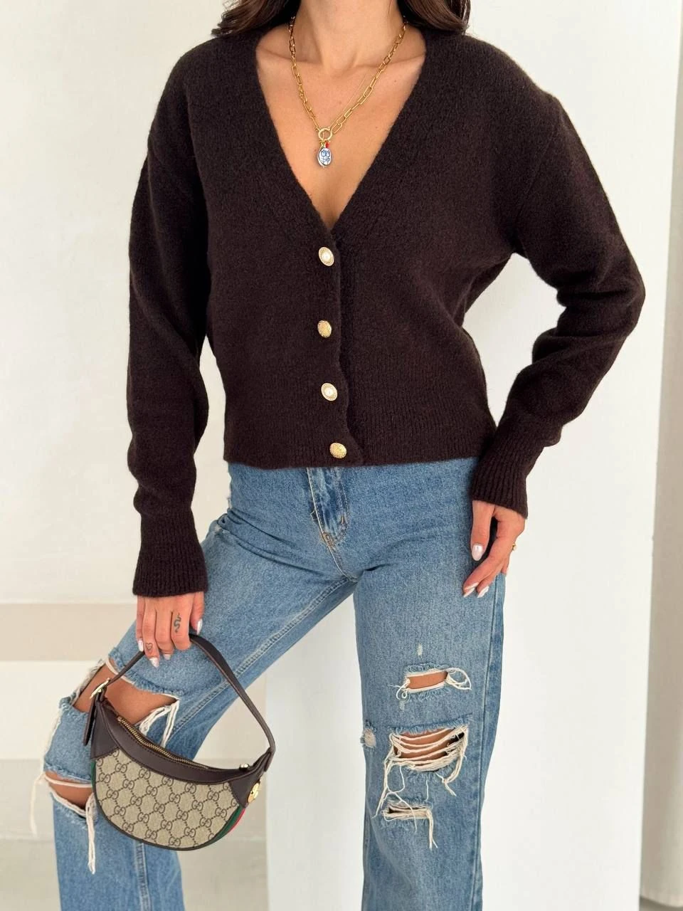 Düğmeli Kadın Triko Hırka