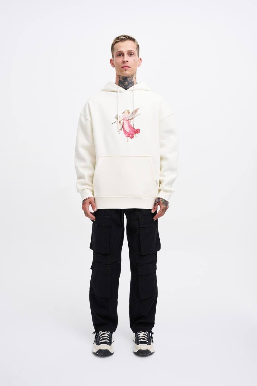 Kapüşonlu Hero Angel Baskı Oversize Sweatshirt
