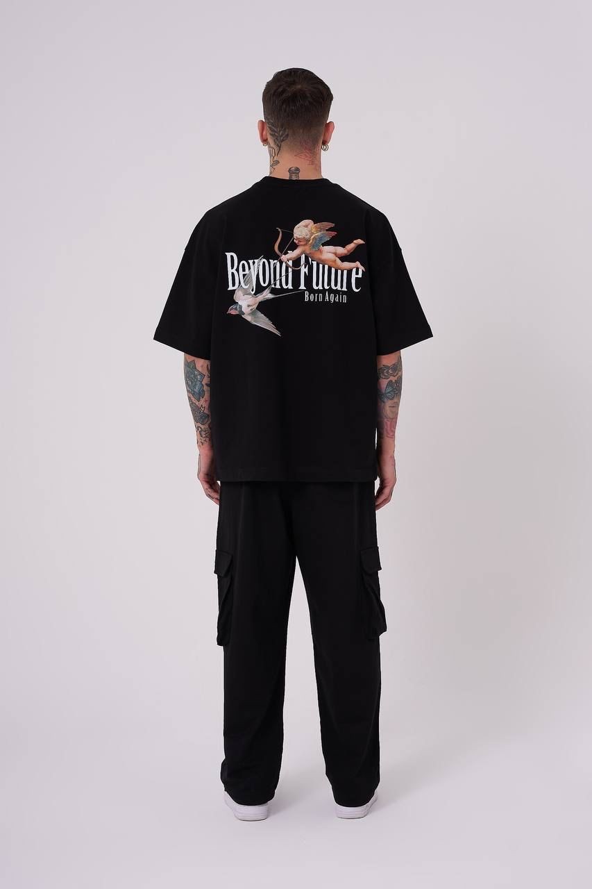 0 Yaka Ön Arka Beyond Future Baskı Oversize Erkek T-Shirt