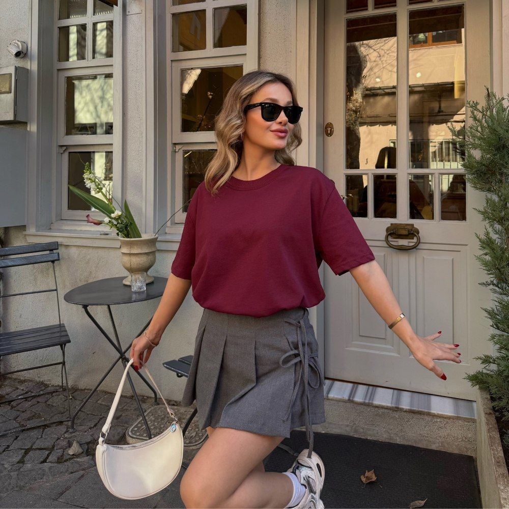 Karyoka Dikişli Kalın Kadın Oversize T-Shirt