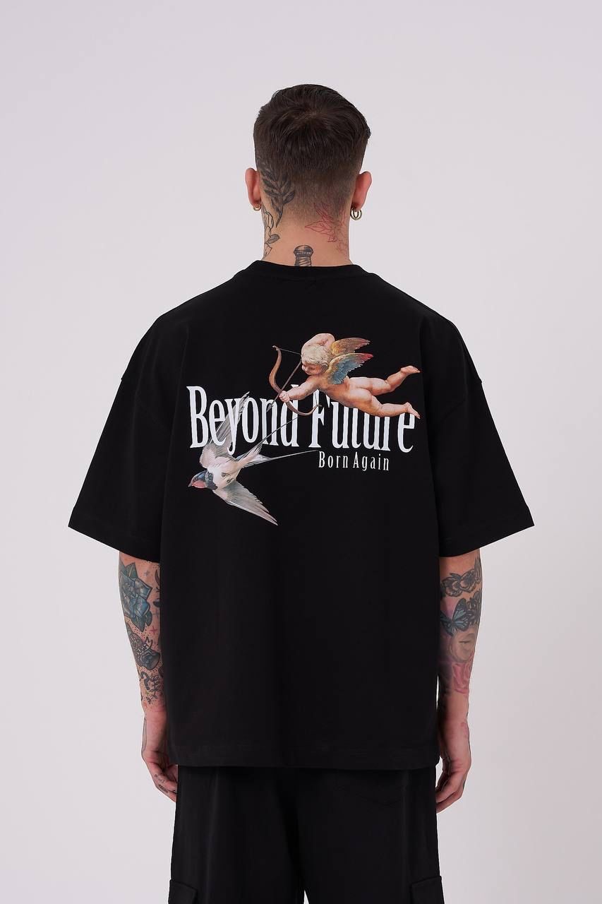 0 Yaka Ön Arka Beyond Future Baskı Oversize Erkek T-Shirt