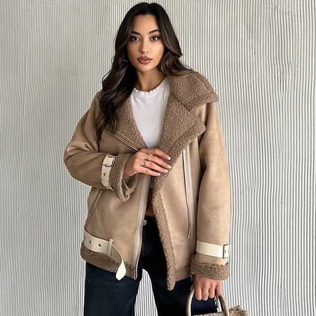 Kemerli Süet Biker Kadın Mont