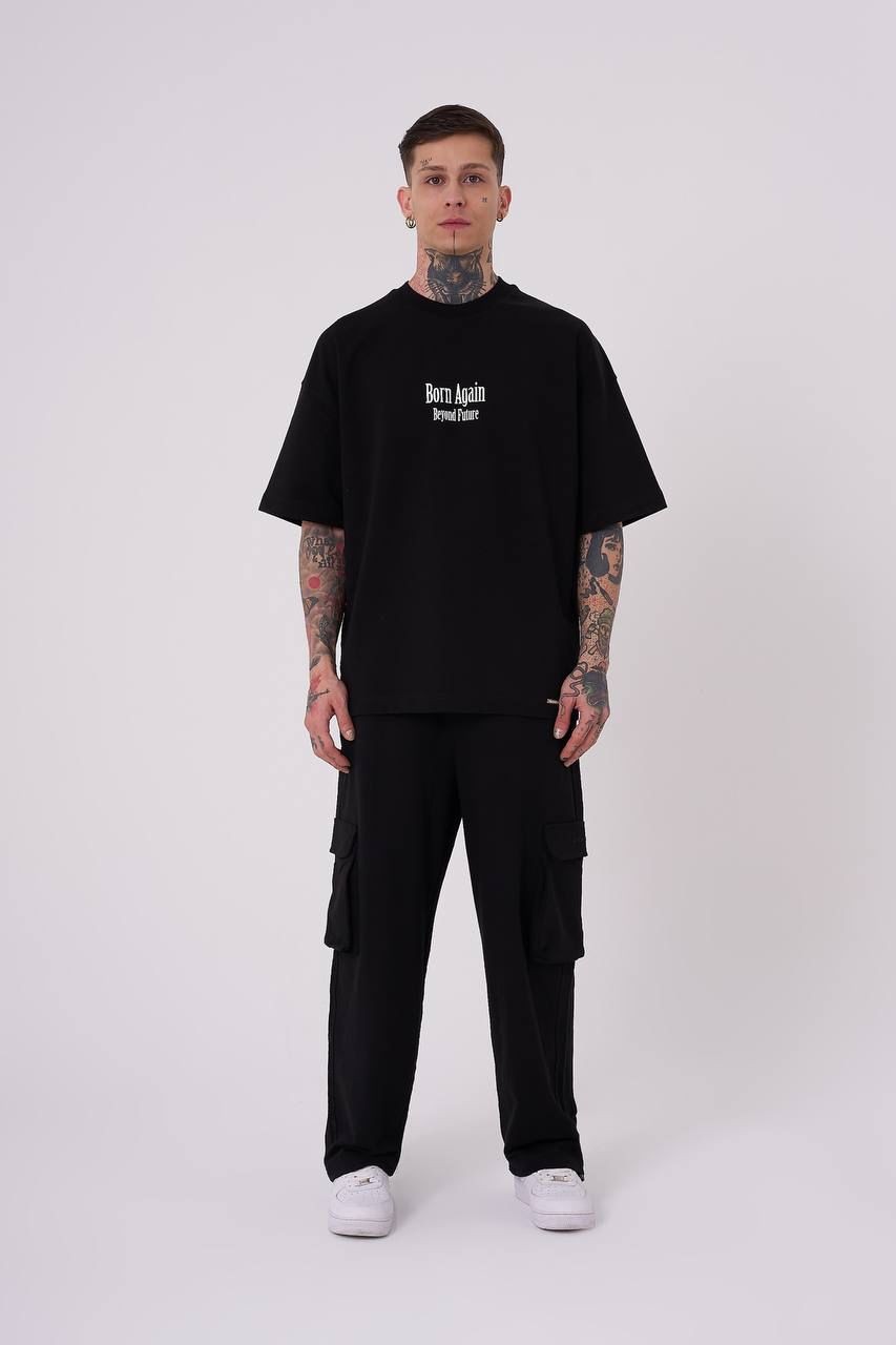 0 Yaka Ön Arka Beyond Future Baskı Oversize Erkek T-Shirt