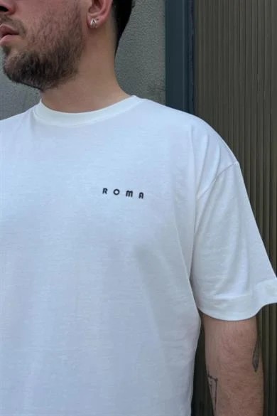 0 Yaka On Arka Roma Baskı Oversize Erkek T-Shırt