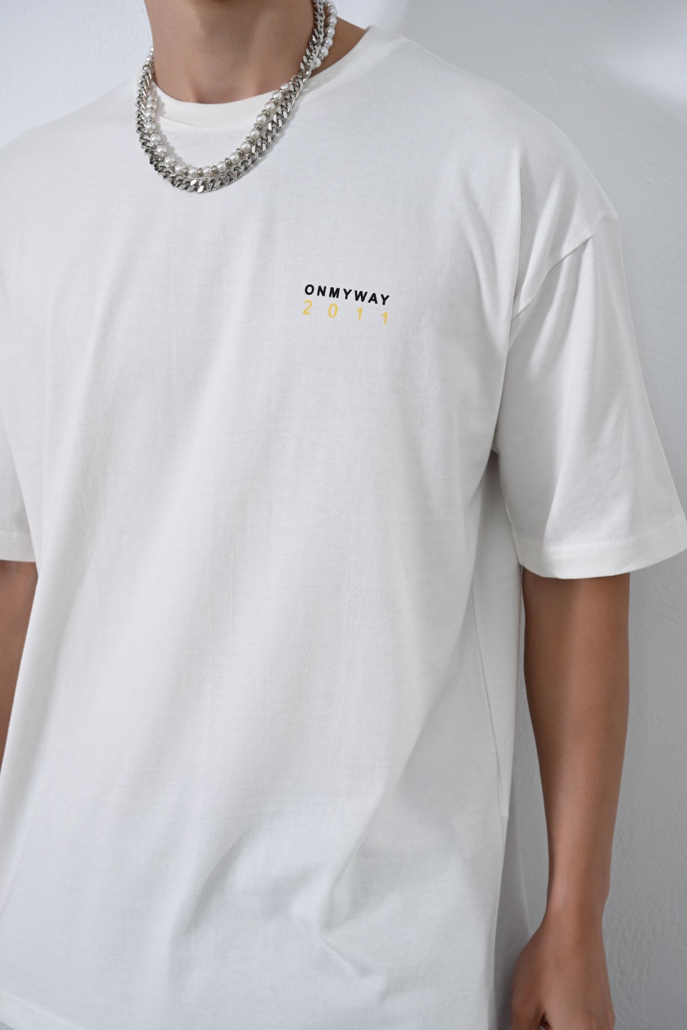 0 Yaka Ön Arka Baskı Oversize Erkek T-Shirt