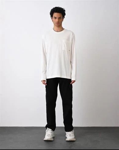 0 Yaka Tek Cep Oversize Erkek Sweatshırt