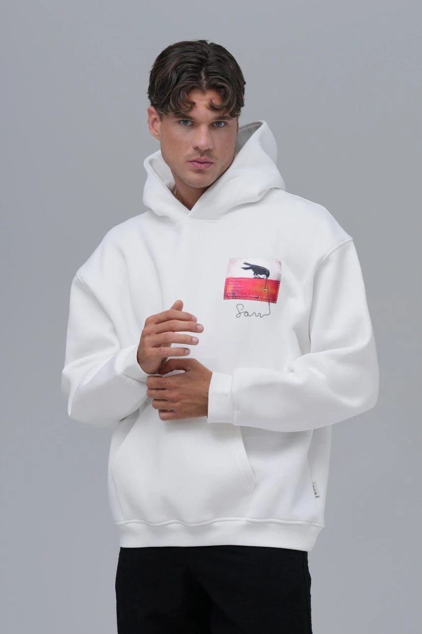 Kapüşonlu Saw Taş Baskılı Erkek Oversize Sweatshirt