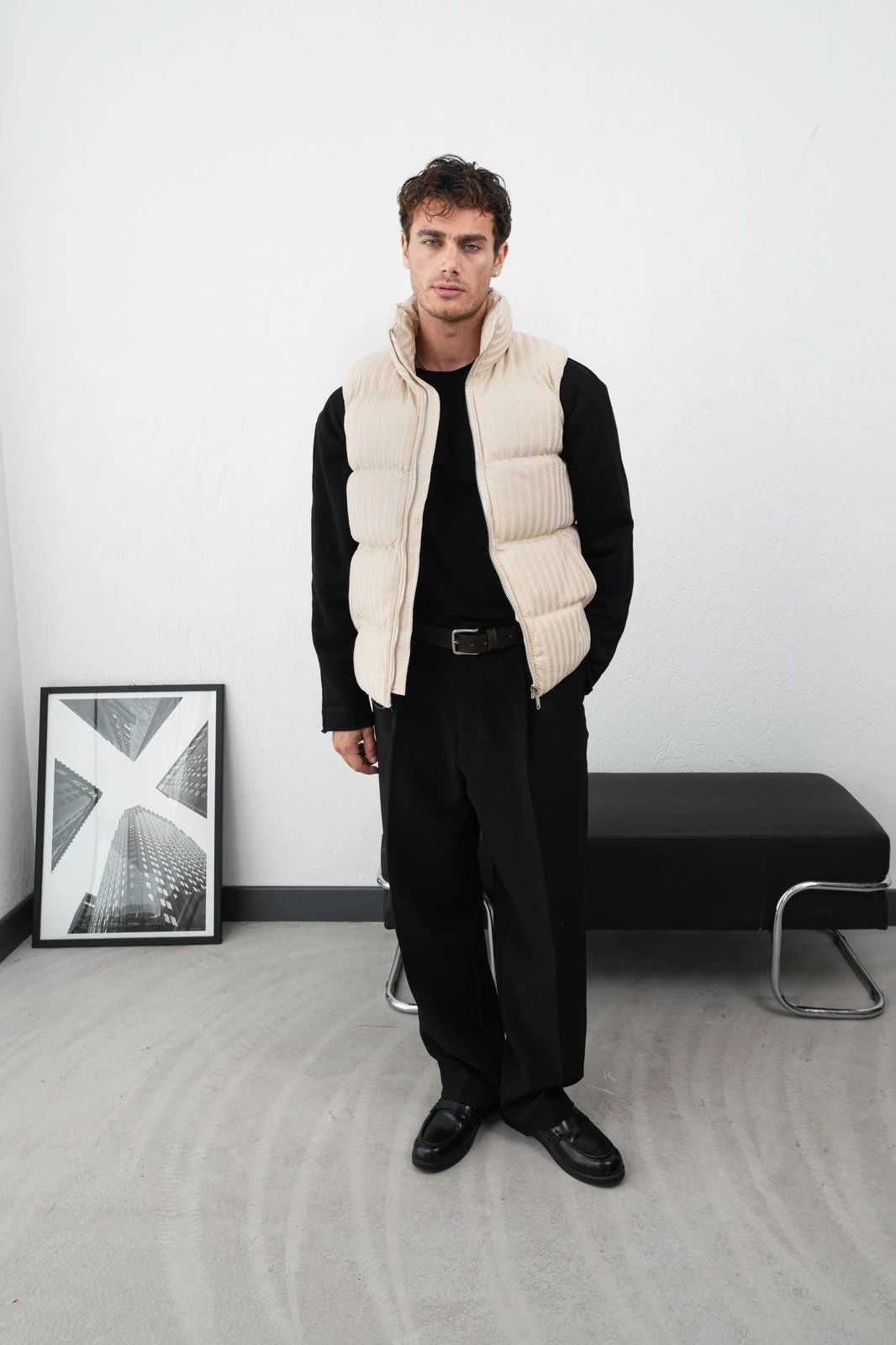 Dik Yaka Fermuarlı Fitilli Erkek Şişme Yelek