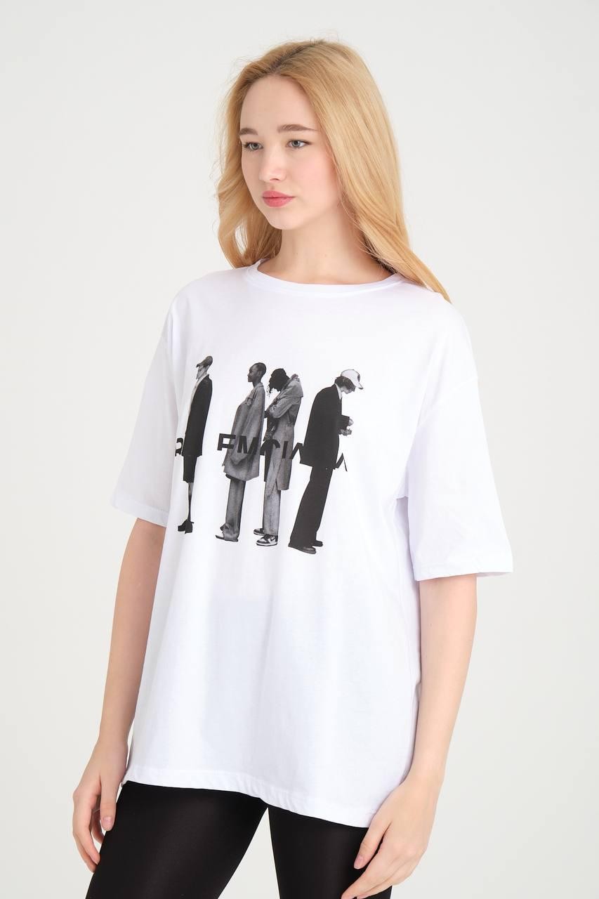 Cazibe 1906 0 Yaka Adamlar Baskılı Oversize T-Shirt