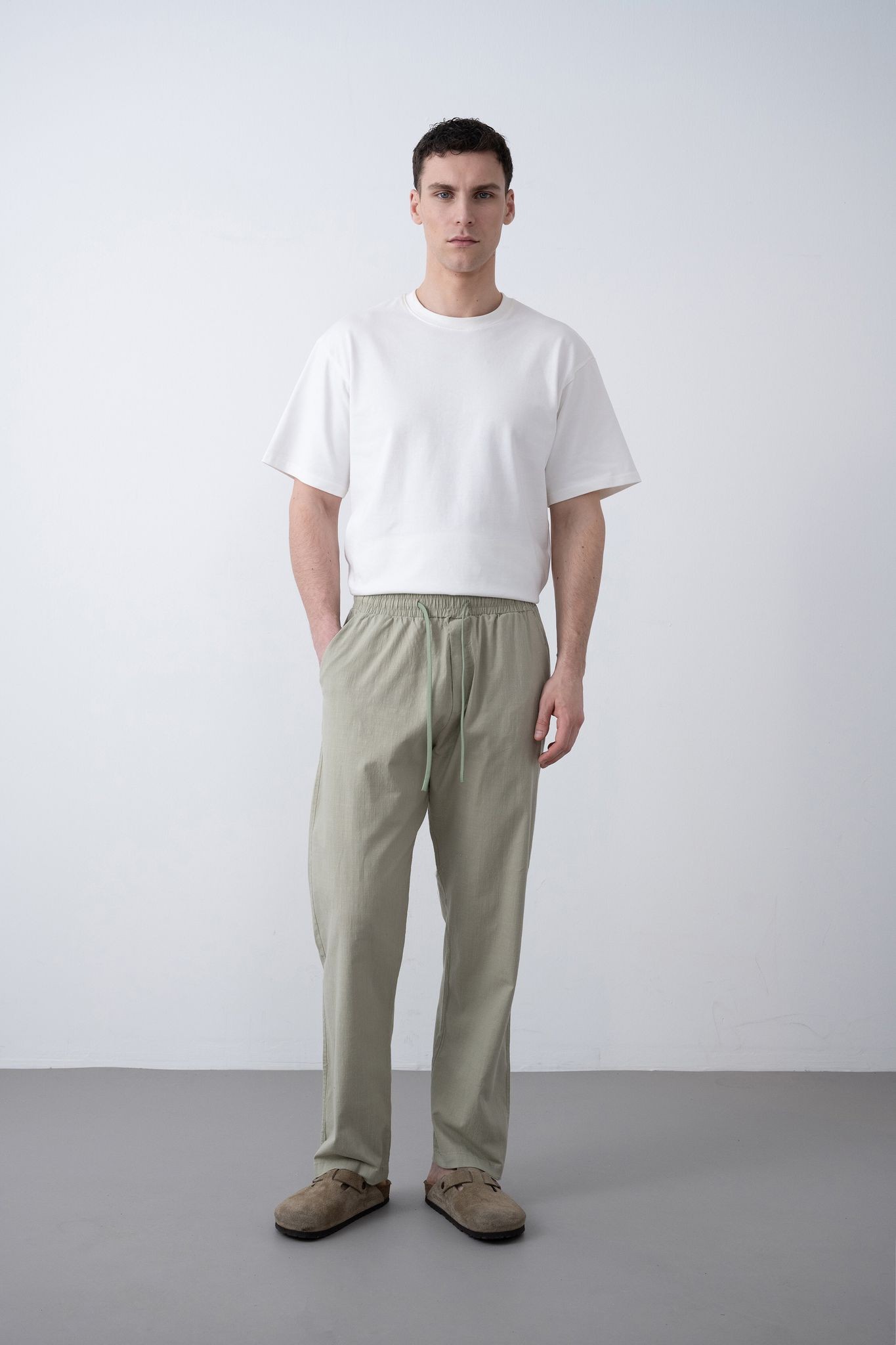 Marrakech PNT2503 Beli Latikli Baggy Keten Pantolon