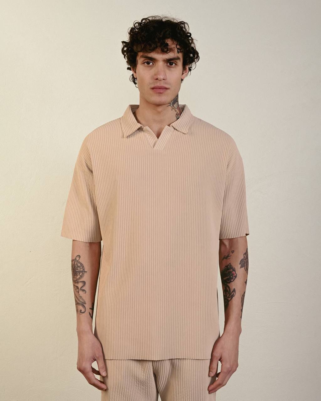 Marrakech TST2003 Yakalı Fitilli Oversize T-Shirt