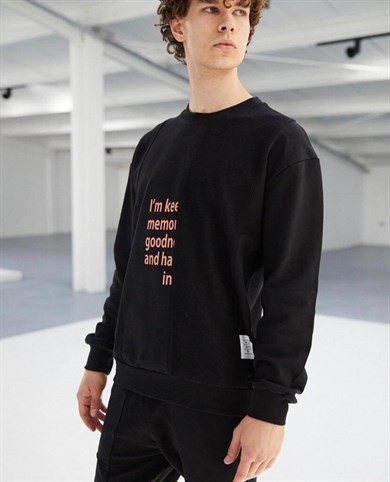0 Yaka Ters Parcalı Oversize Erkek Sweatshirt