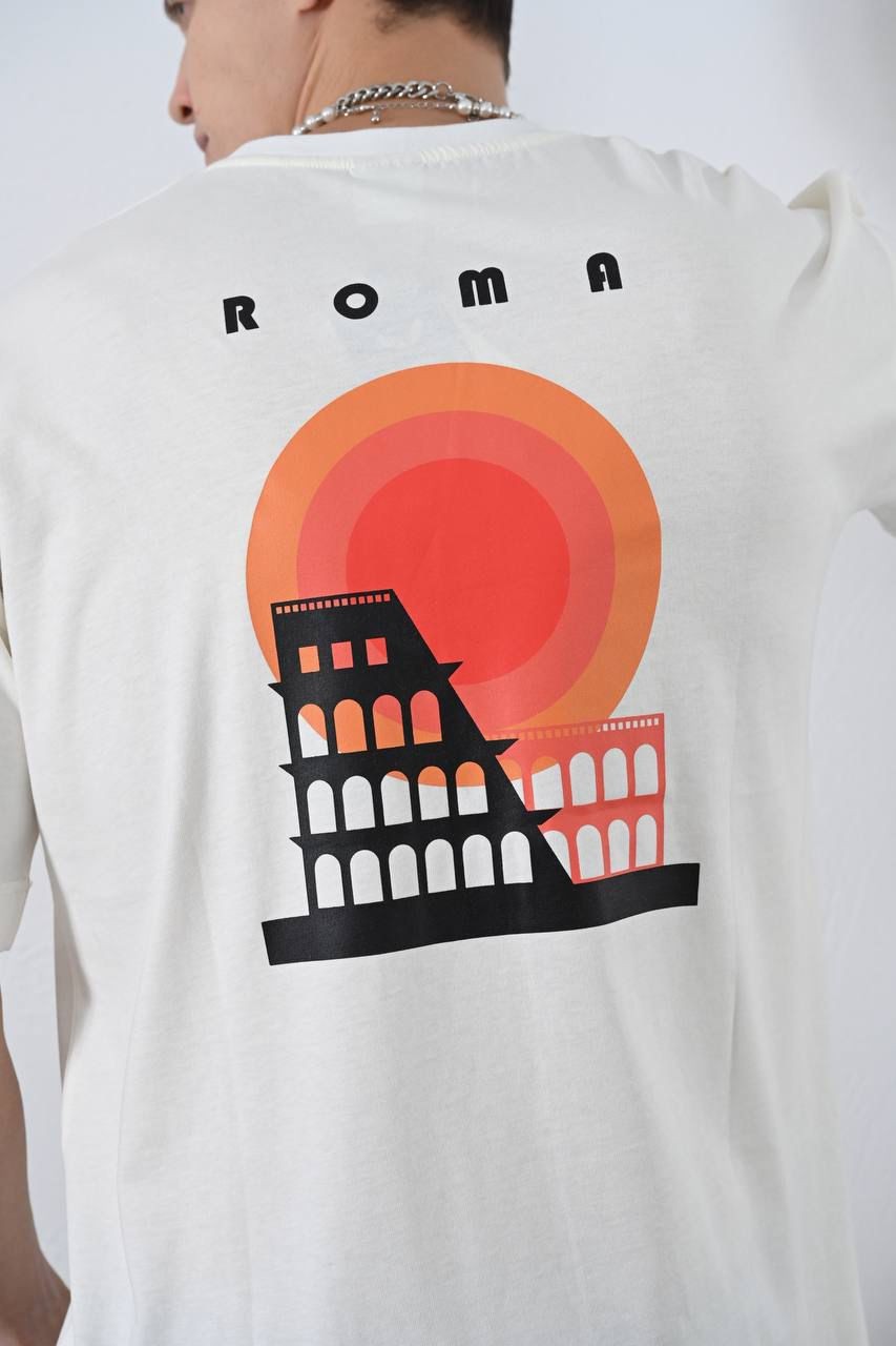 0 Yaka On Arka Roma Baskı Oversize Erkek T-Shırt