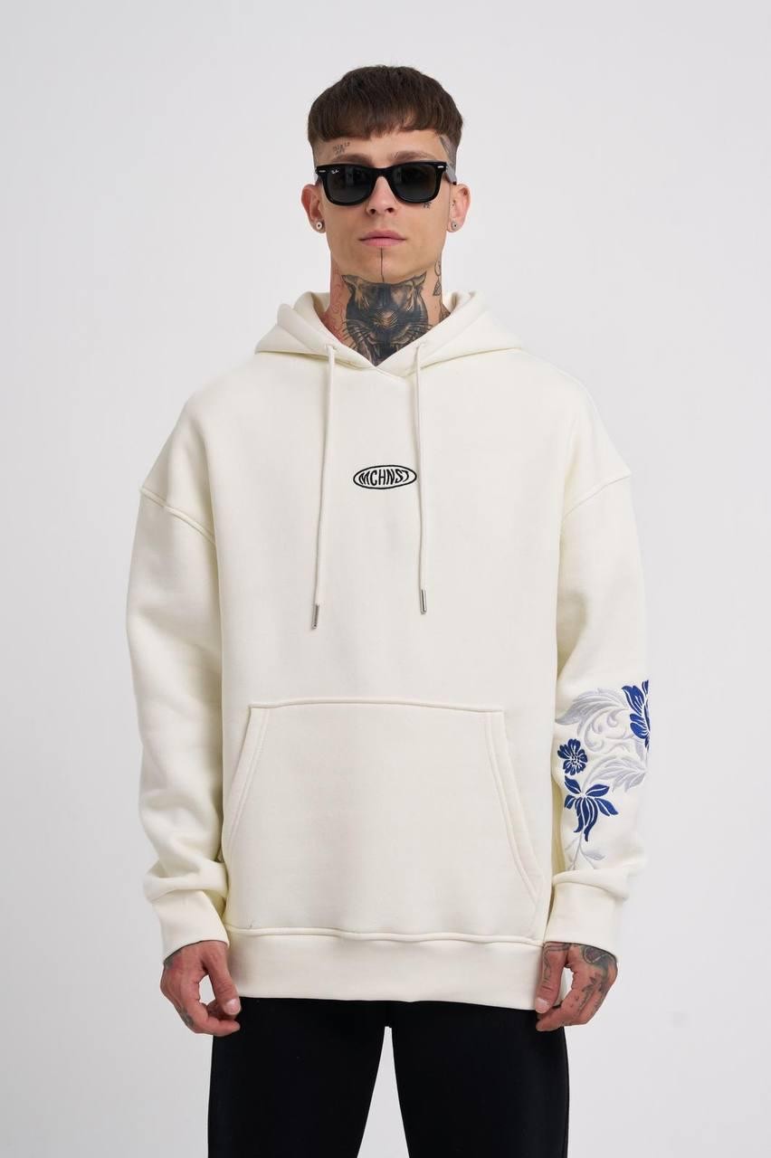 Kapüşonlu Embroıdery Flowers Baskı Oversize Sweatshirt