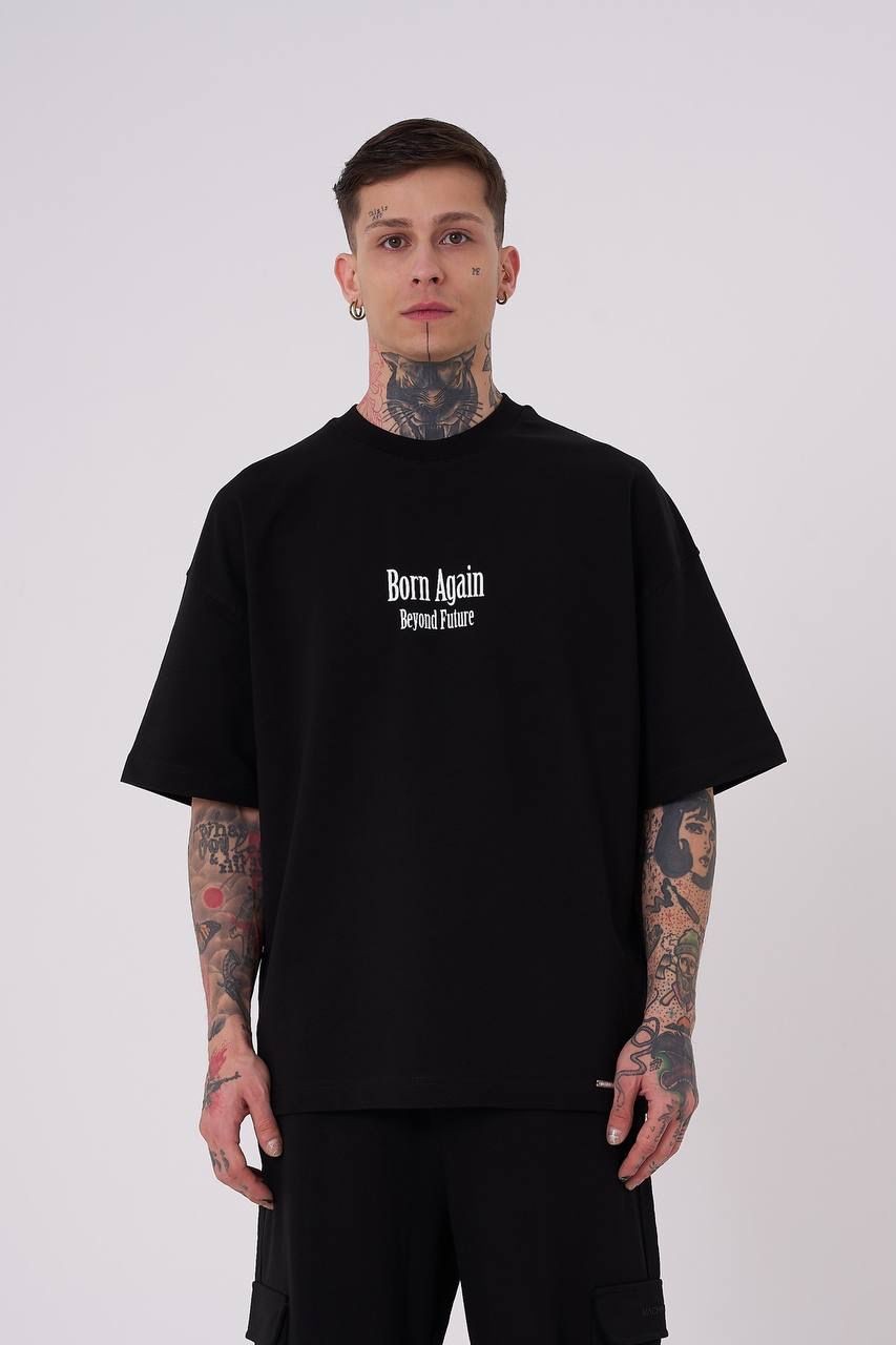 0 Yaka Ön Arka Beyond Future Baskı Oversize Erkek T-Shirt