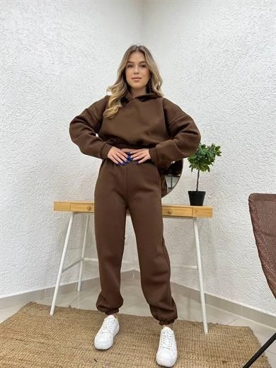 Kapüşonlu Şardonlu Basic Kadın Eşofman Takımı