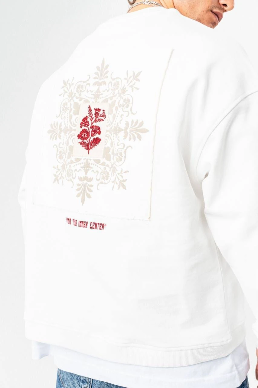 0 Yaka Baskılı Erkek Oversize Sweatshirt