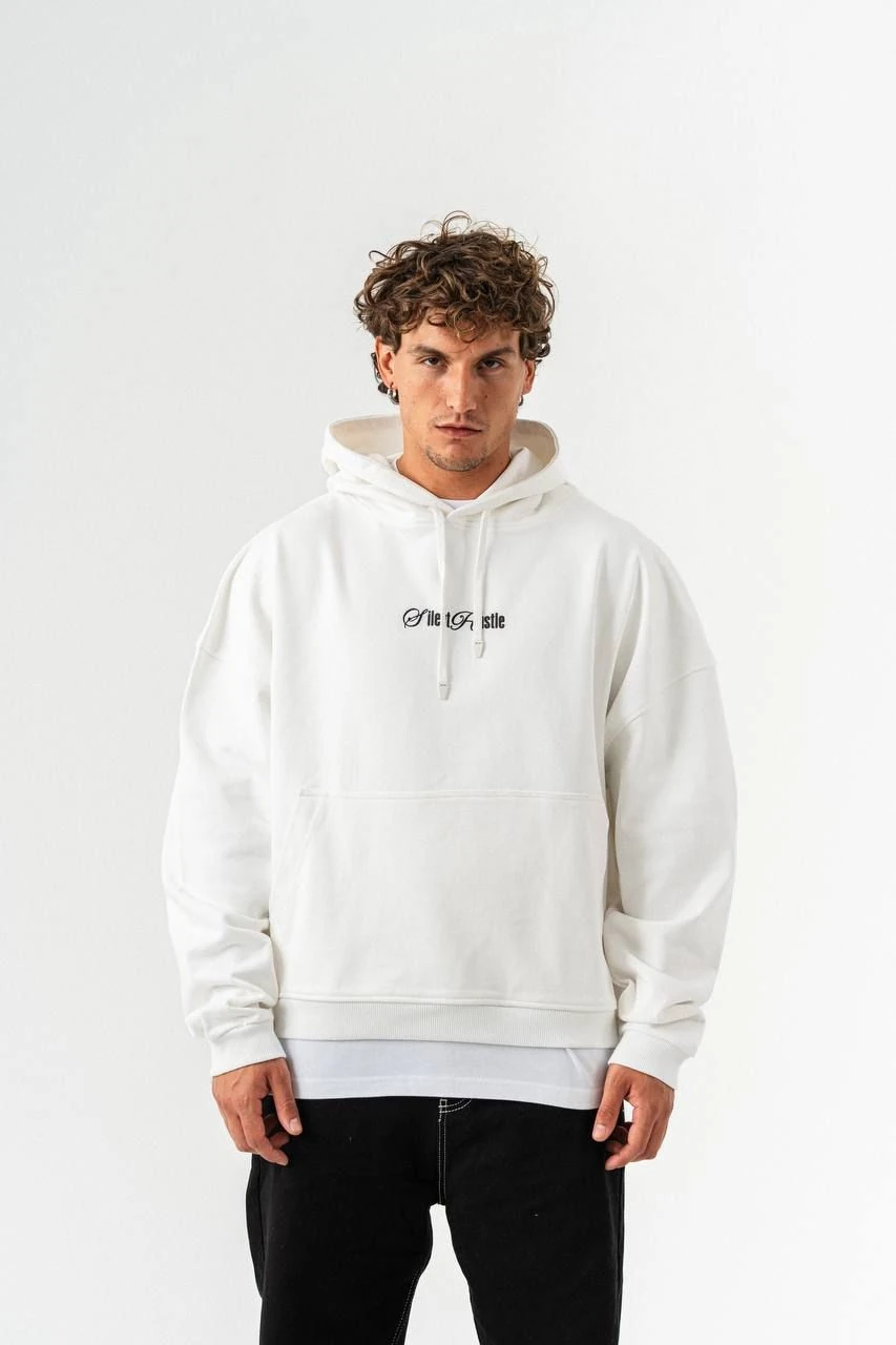 Kapüşonlu Silent Hustle Baskı Erkek Oversize Sweatshirt