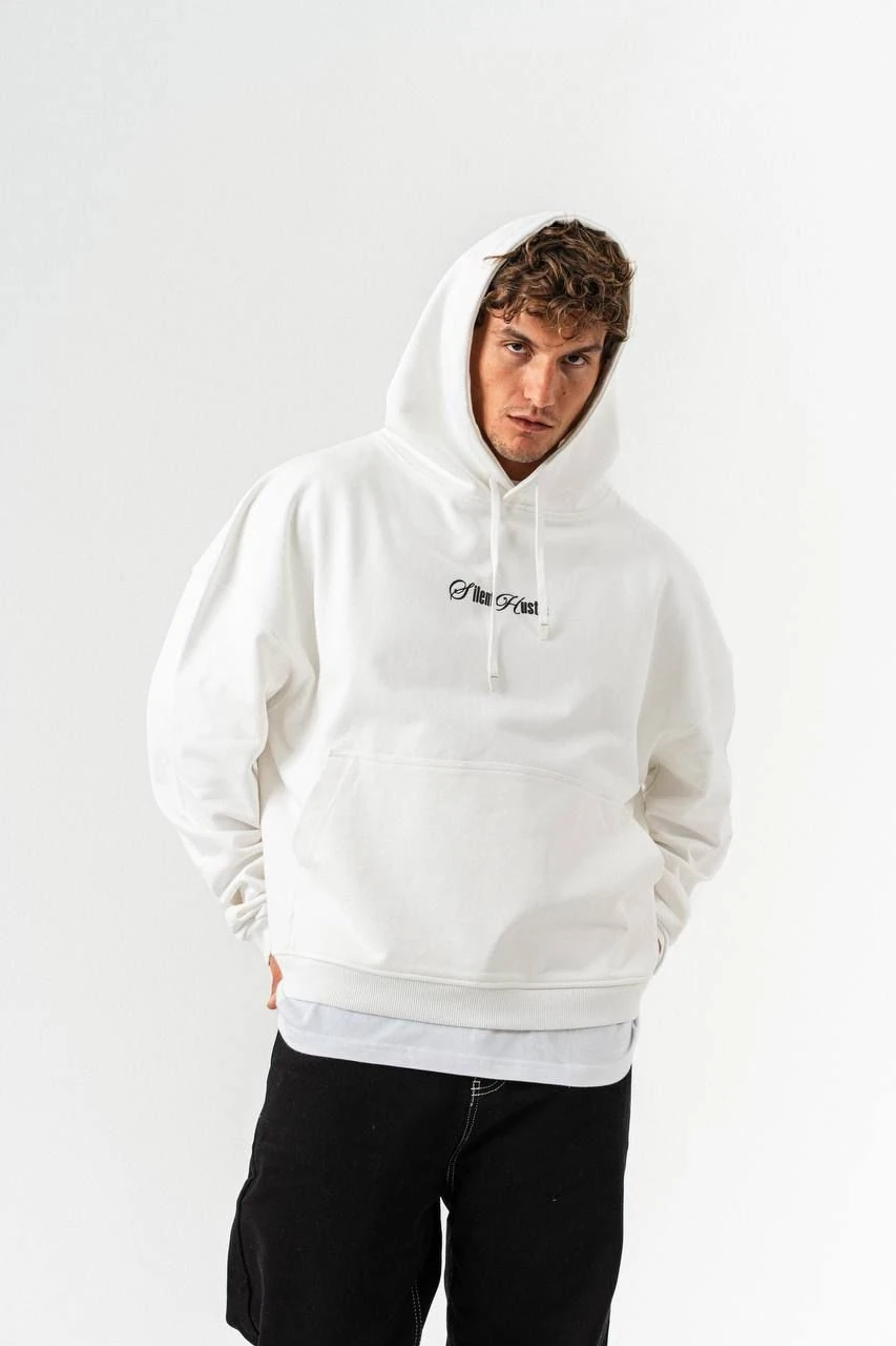 Kapüşonlu Silent Hustle Baskı Erkek Oversize Sweatshirt