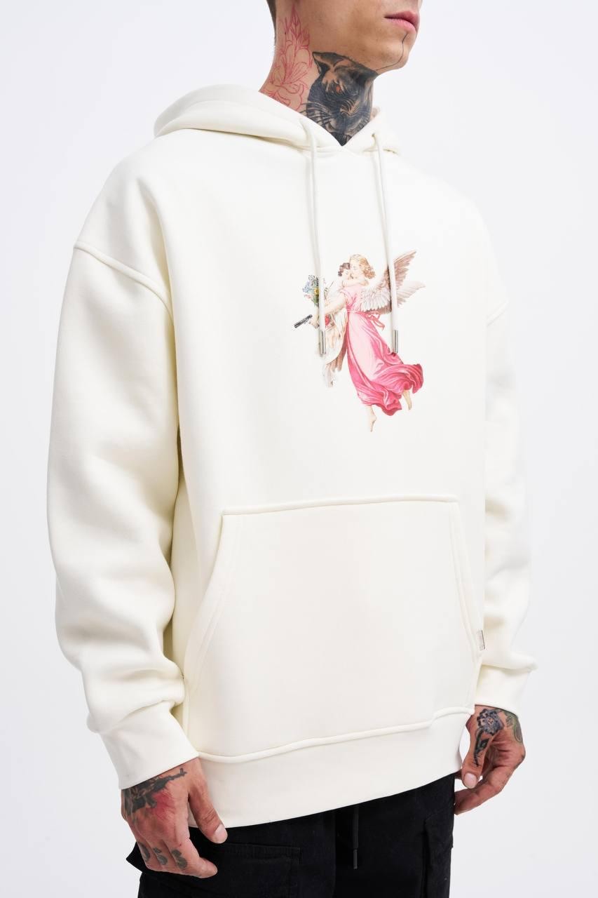 Kapüşonlu Hero Angel Baskı Oversize Sweatshirt
