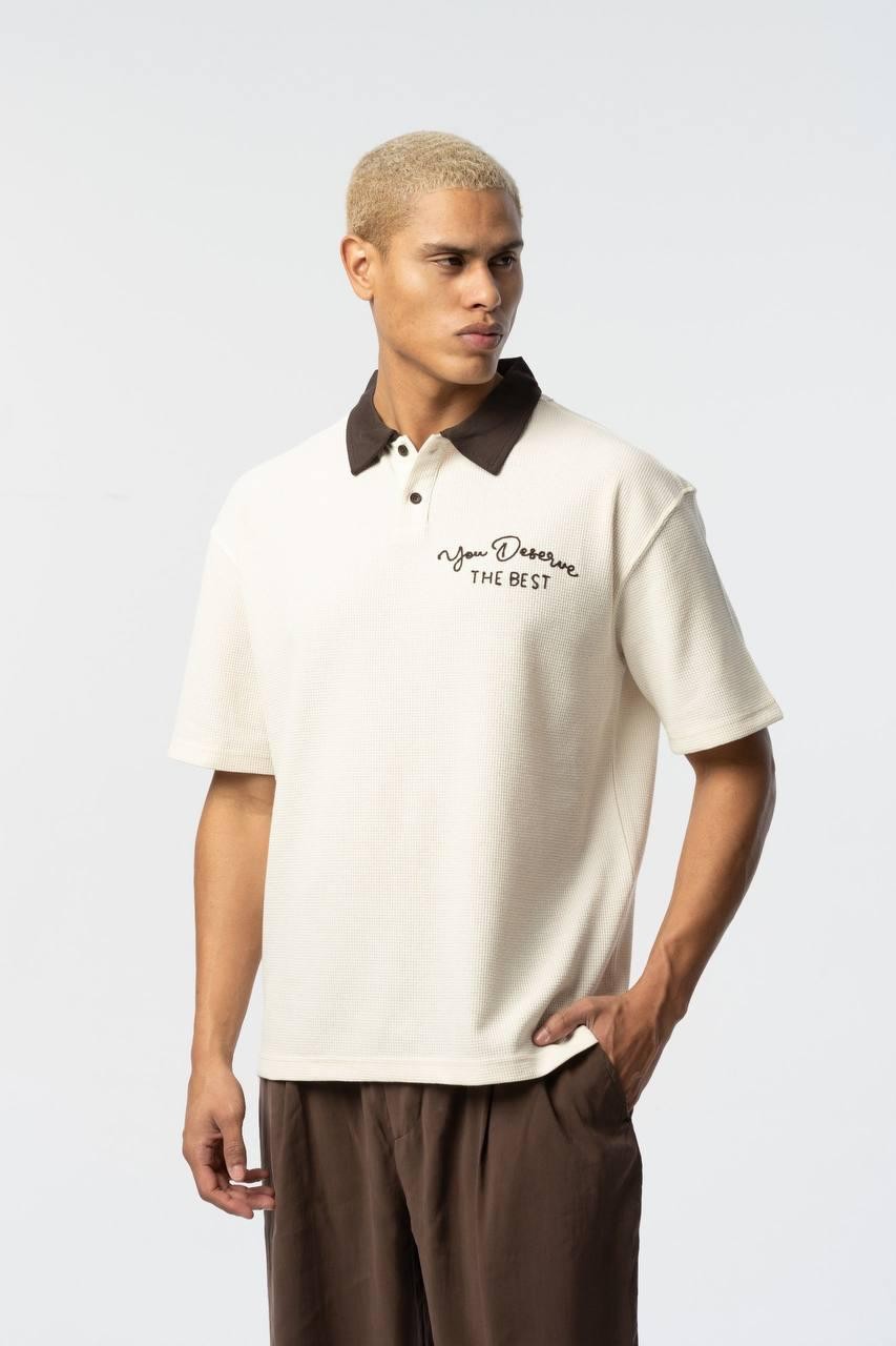 Polo Yaka Waffle Detay Erkek Oversize T-Shirt
