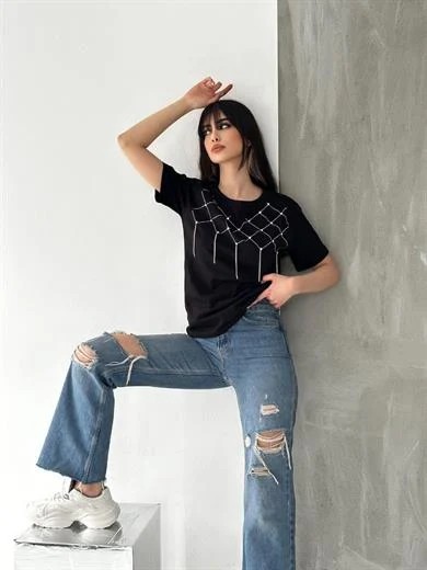 Cazibe 1636 Tas Baskılı T-Shırt