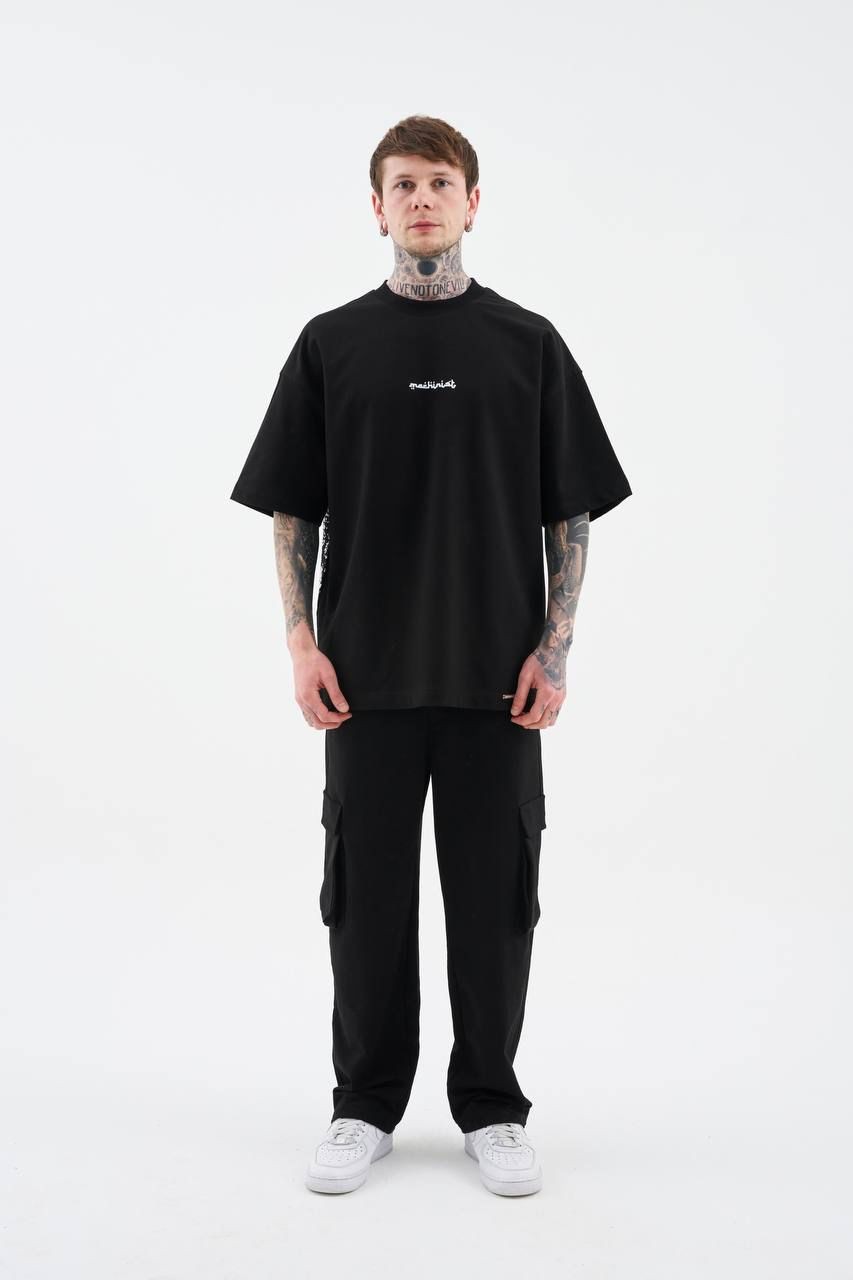 0 Yaka Rug Pattern Flock Prınted Tee Erkek Oversize T-Shirt