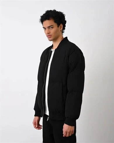 Dik Yaka Önü Fermuarlı Erkek Şişme Mont