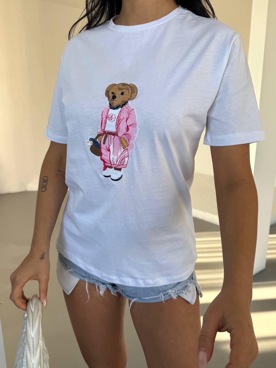 Firesh 9861 0 Yaka Ayıcık Nakışlı Oversize T-Shirt