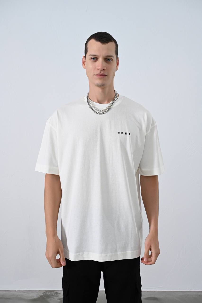 0 Yaka On Arka Roma Baskı Oversize Erkek T-Shırt