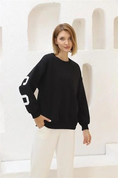 0 Yaka Arkası Chicago Baskı Şardonlu Oversize Kadın Sweatshirt