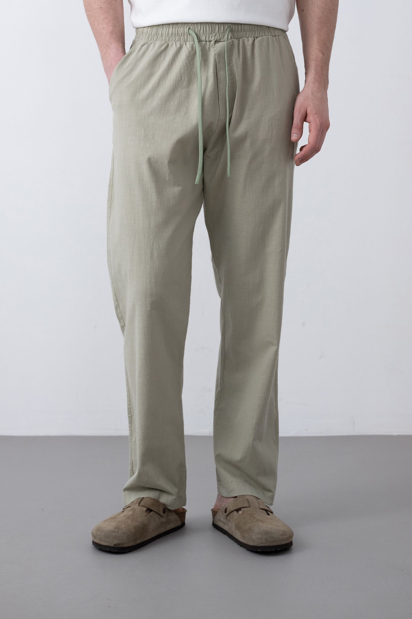 Marrakech PNT2503 Beli Latikli Baggy Keten Pantolon