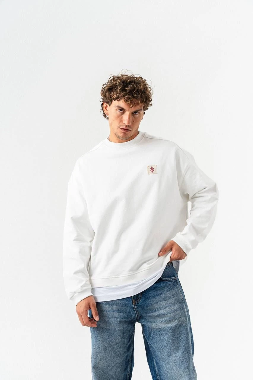 0 Yaka Baskılı Erkek Oversize Sweatshirt