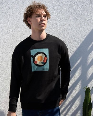 0 Yaka Good Mornıng Baskı Oversize Erkek Sweatshirt
