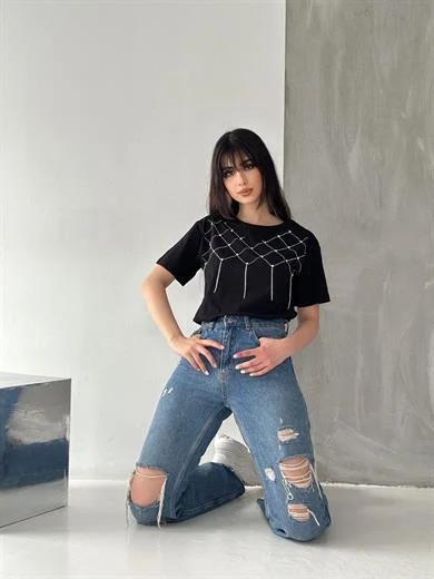 Cazibe 1636 Tas Baskılı T-Shırt