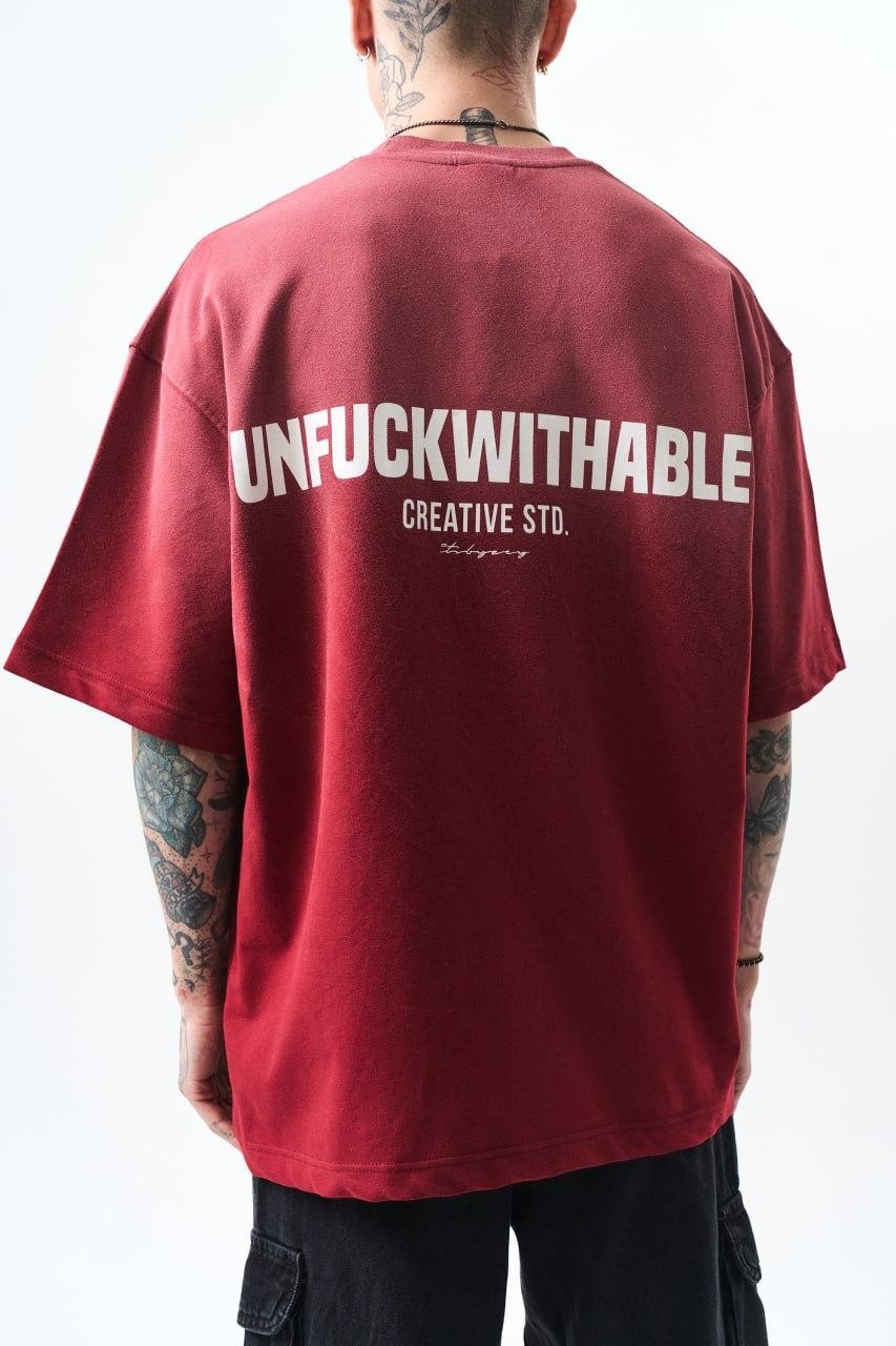 0 Yaka Unfuckwithable Baskı Yıkamalı Erkek Oversize T-Shirt