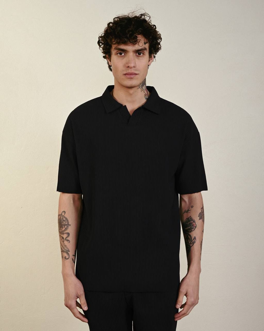Yakalı Fitilli Oversize Erkek T-Shirt