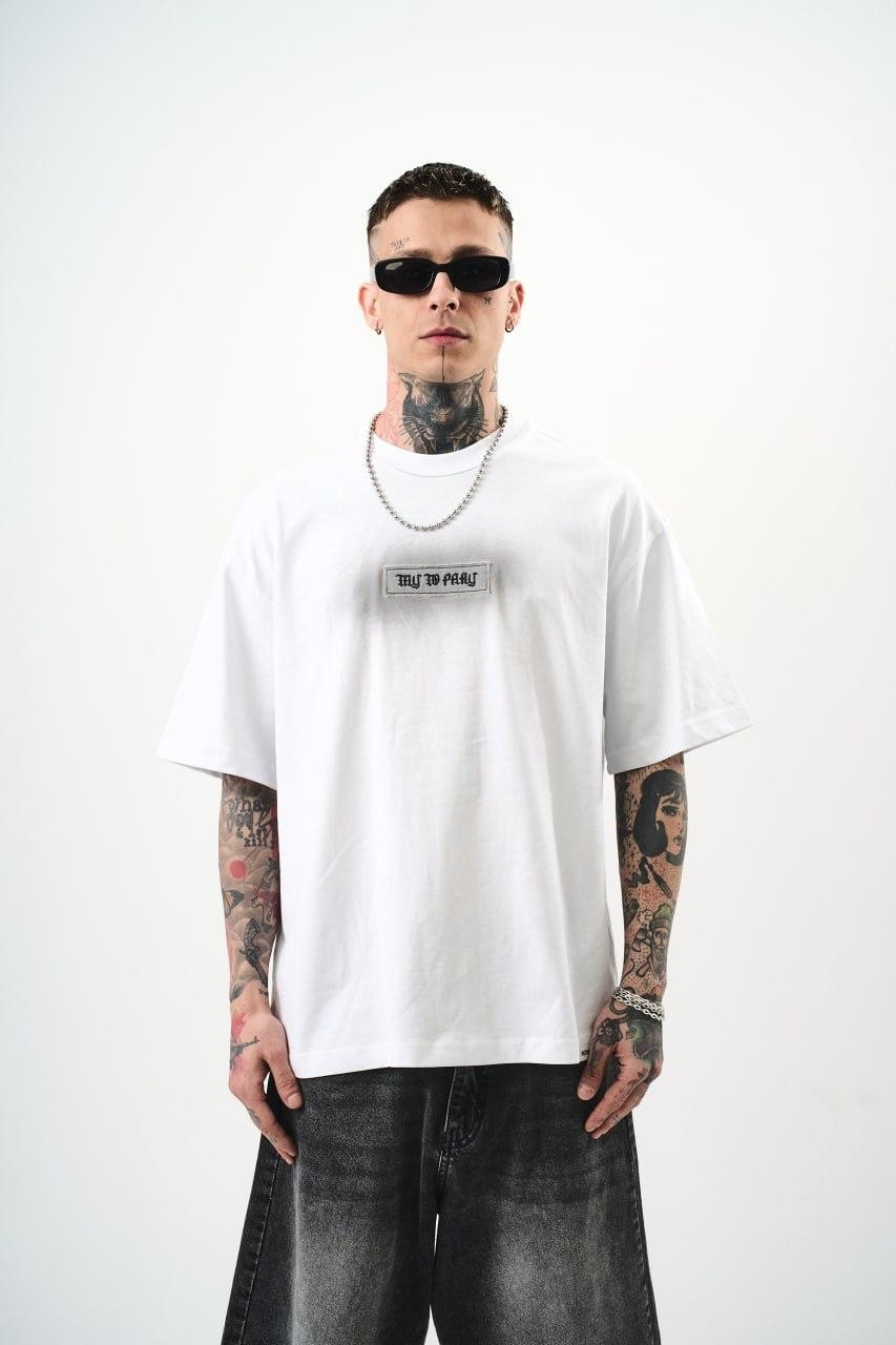 0 Yaka Baskılı Erkek Oversize T-Shirt