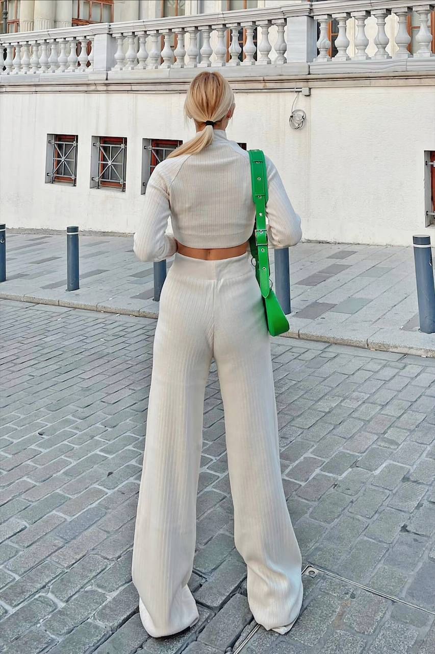 Parmak Geçmeli Triko Kadın Crop Takım