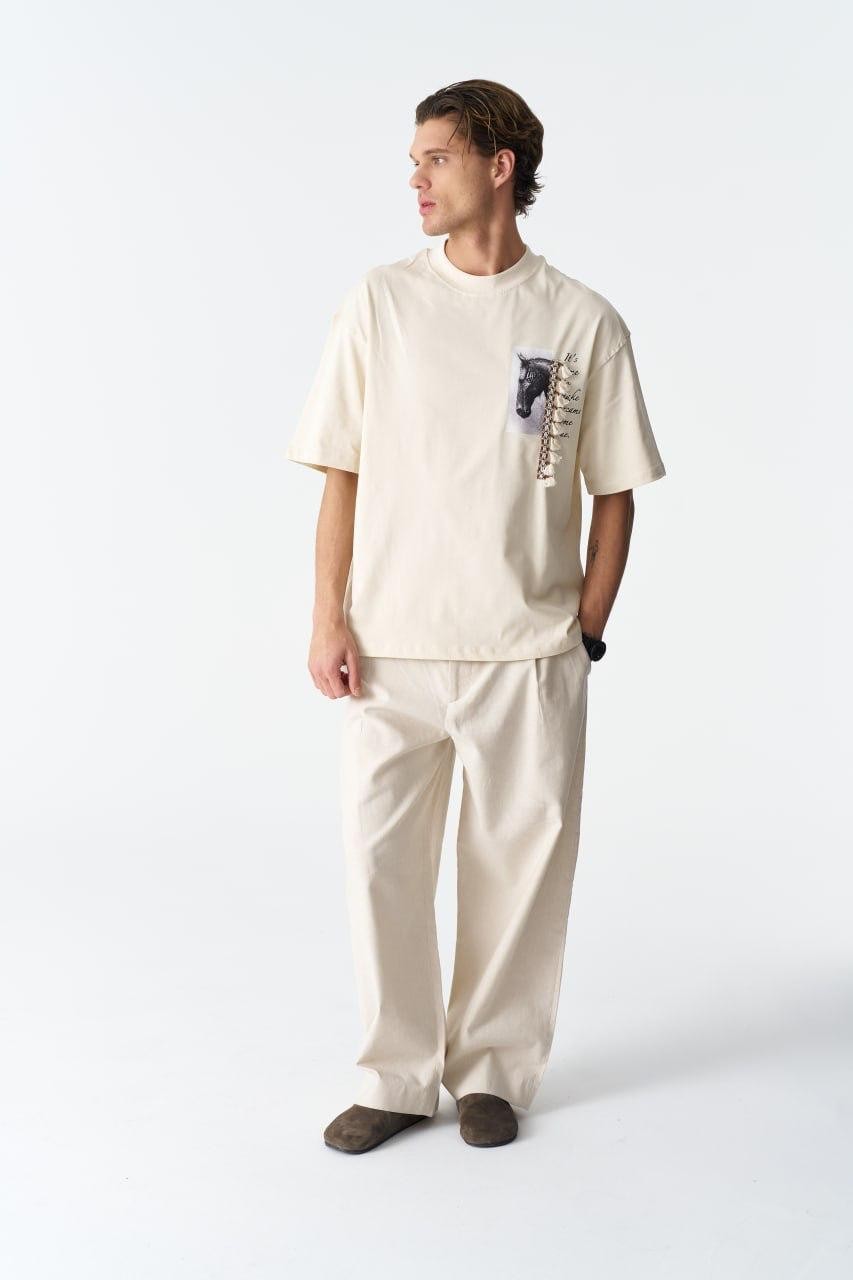 0 Yaka İt's Time At Baskı Püskül Detay Erkek Oversize T-Shirt