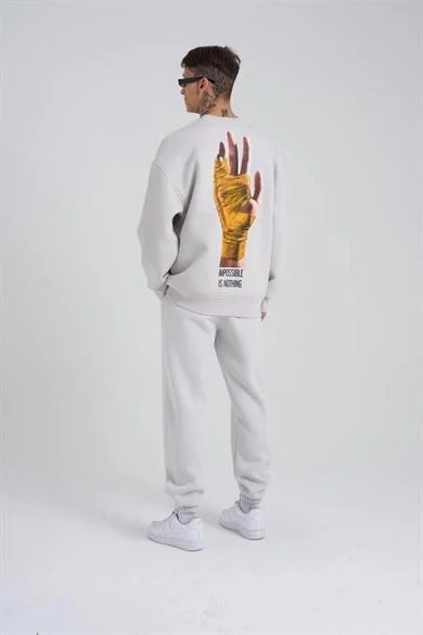 0 Yaka On Arka Impossıble Is Nothıng Baskı Oversize Erkek Sweatshırt