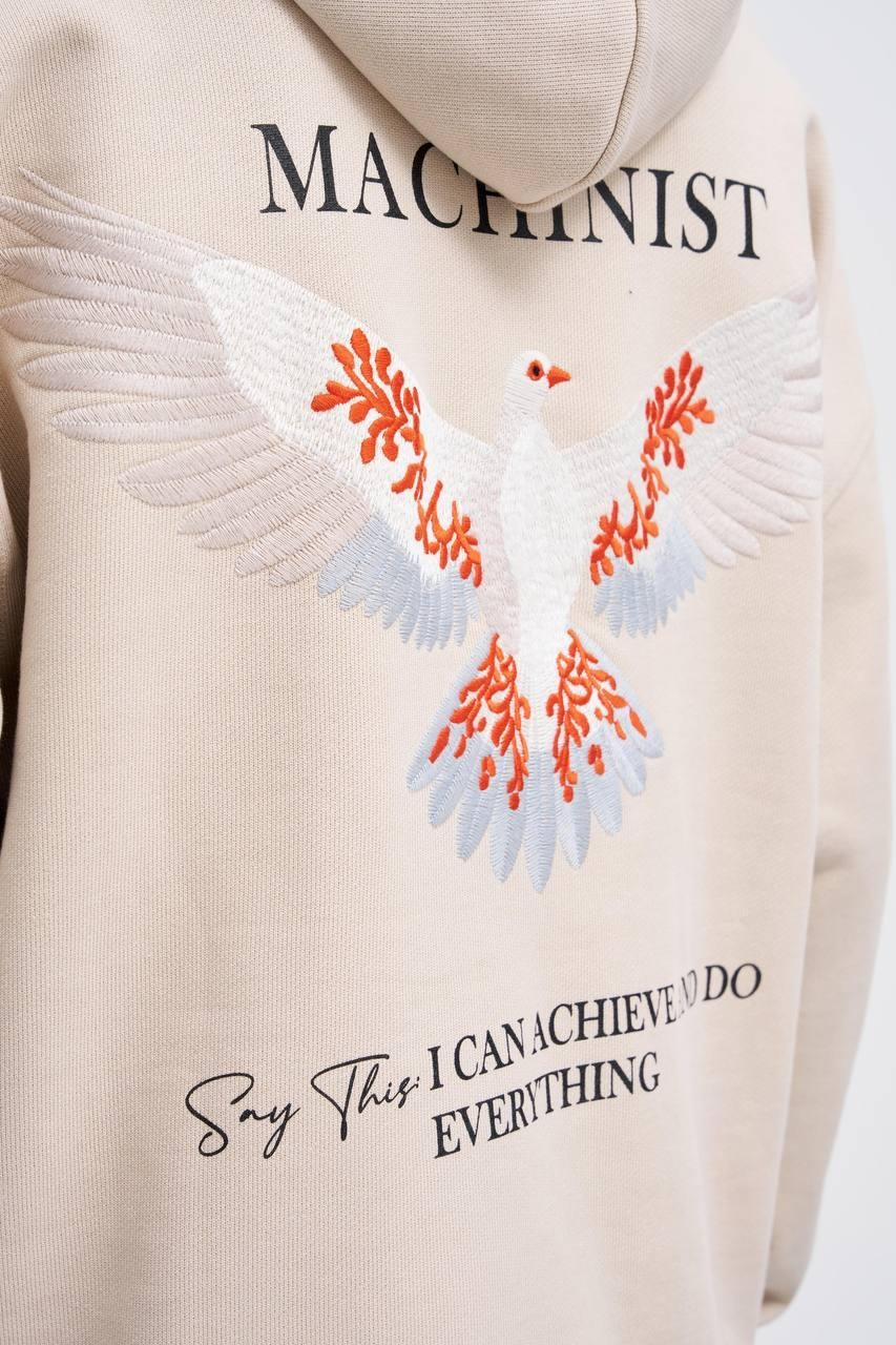 Kapüşonlu Machınıst Embroıdery Bırd Baskı Oversize Erkek Sweatshirt