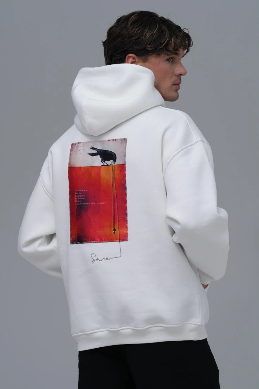 Kapüşonlu Saw Taş Baskılı Erkek Oversize Sweatshirt