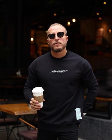 0 Yaka Sılueta Ön Arka Baskı Oversize Erkek Sweatshirt