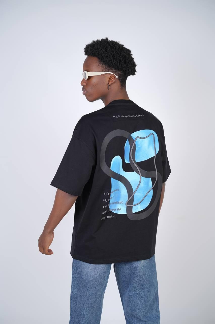0 Yaka Sırtı Tribal Desen Nakışlı Erkek Oversize T-Shirt