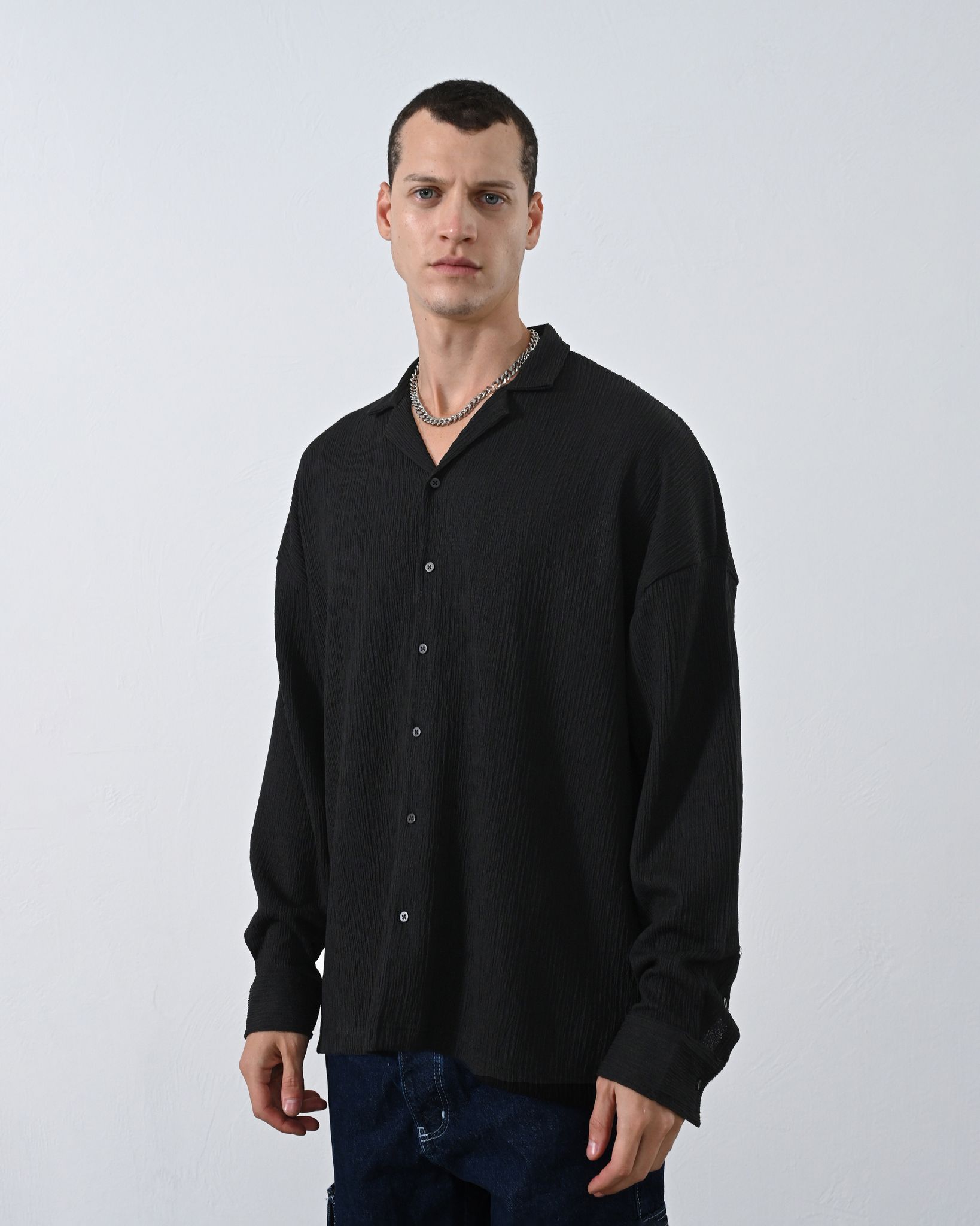 Gofre Kumas Erkek Oversize Gomlek