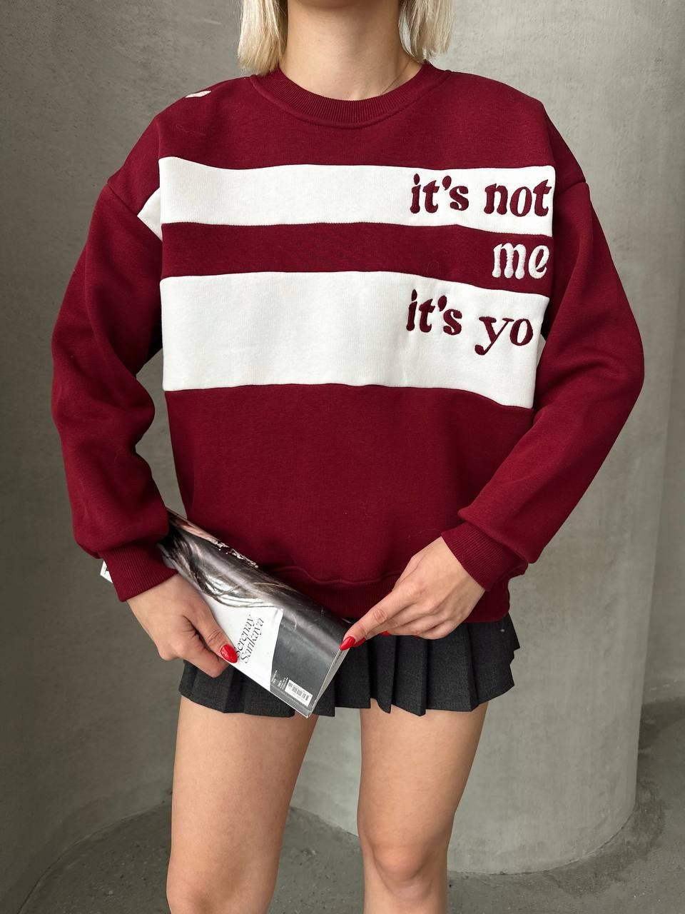 Wasso 0482 0 Yaka Garnili Nakışlı Oversize Sweatshirt