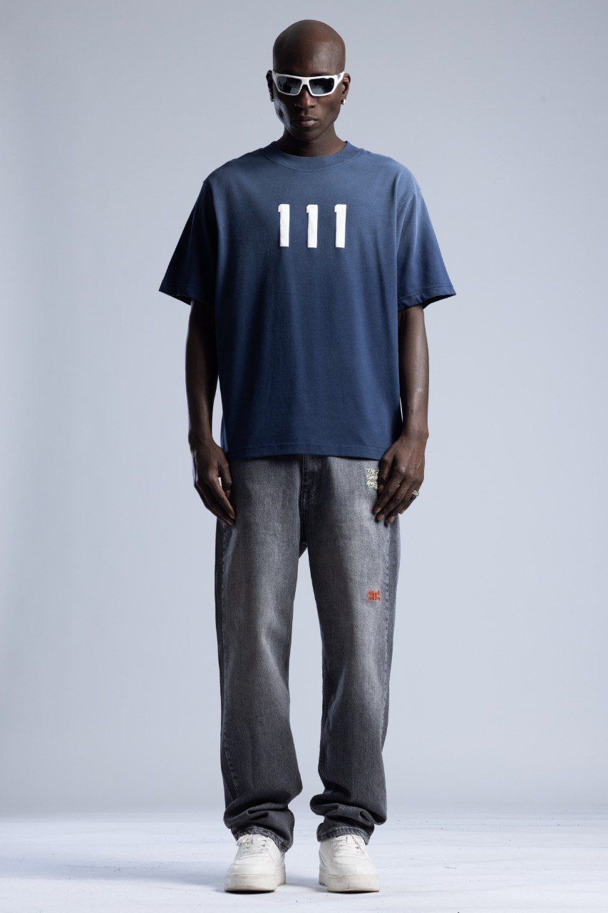 0 Yaka 111 Baskı Yıkamalı Erkek Oversize T-Shirt