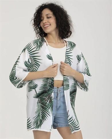 Palmiye Desen Kadın Viskon Kimono