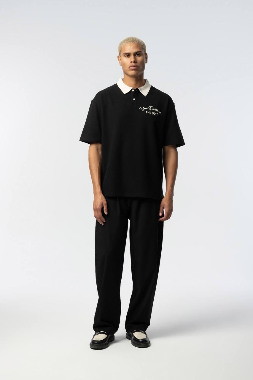Polo Yaka Waffle Detay Erkek Oversize T-Shirt